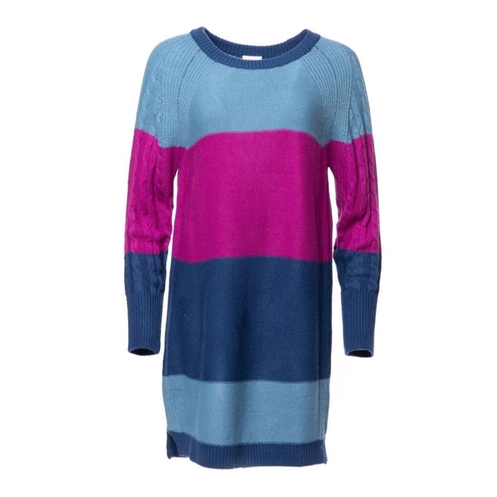 NWT Lularoe Lauren Sweater Dress Blue and Pink Stripes Size XXS